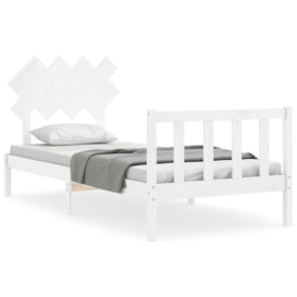 Bed Frame with Headboard White Single Solid Wood - thumbnail 2
