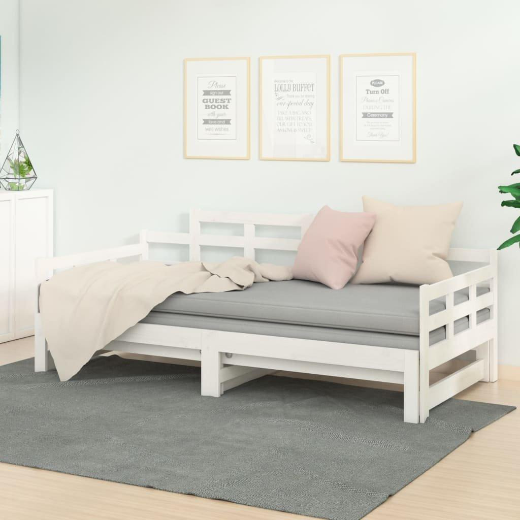 Pull-out Day Bed White Solid Wood Pine 2x(90x190) cm - image 1