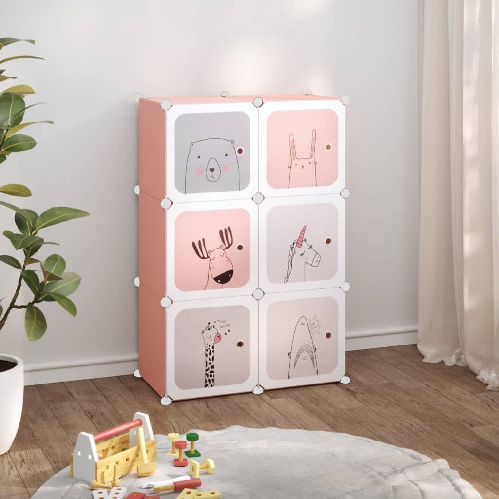 Cube Storage Cabinet for Kids with 6 Cubes Pink PP - image 1