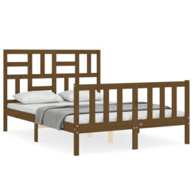 Bed Frame with Headboard Honey Brown Small Double Solid Wood - thumbnail 2