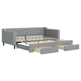 Daybed with Trundle and Drawers Light Grey 90x190 cm Fabric - thumbnail 2