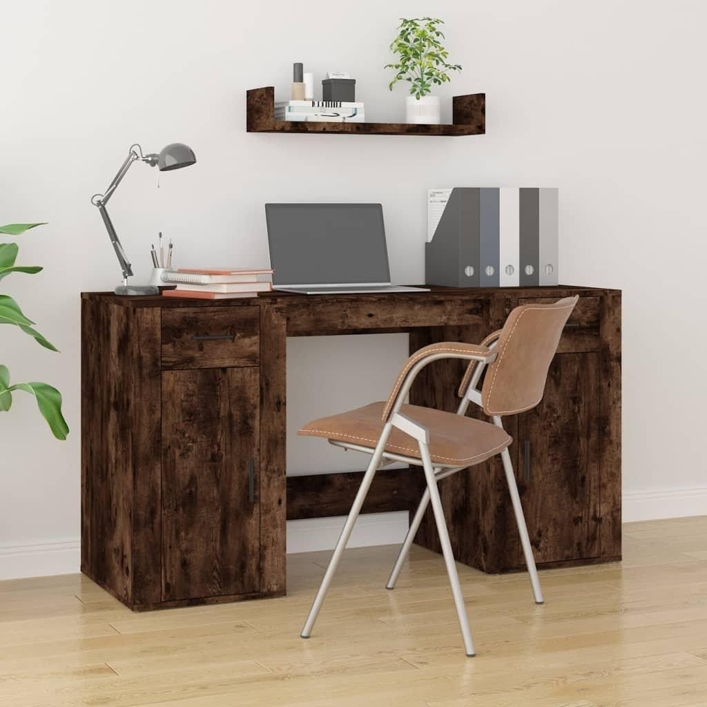 Desk with Cabinet Smoked Oak Engineered Wood - image 1