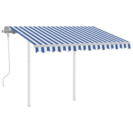 Manual Retractable Awning with Posts 3.5x2.5 m Blue and White - thumbnail 2
