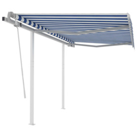 Manual Retractable Awning with Posts 3.5x2.5 m Blue and White - thumbnail 1