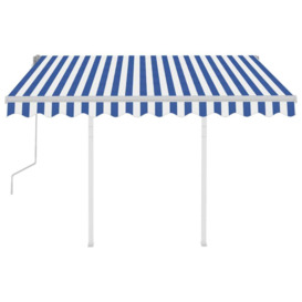 Manual Retractable Awning with Posts 3.5x2.5 m Blue and White - thumbnail 3