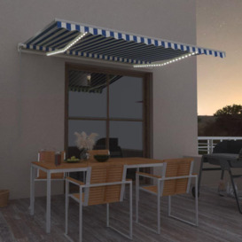 Manual Retractable Awning with LED 400x350 cm Blue and White - thumbnail 1