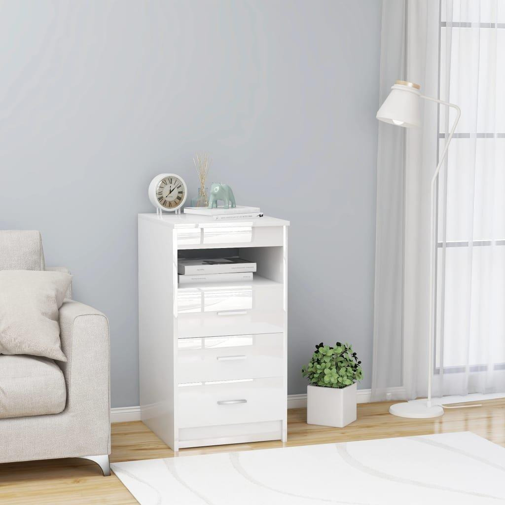 Drawer Cabinet High Gloss White 40x50x76 cm Engineered Wood - image 1