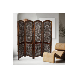 4 Panel Carved Wooden Room Divider Screen Kashmeri Design 177 x 183 cm - thumbnail 2