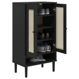Shoe Cabinet SENJA Rattan Look Black 59.5x35x107 cm Solid Wood - thumbnail 3