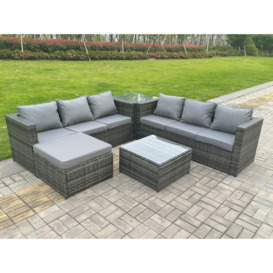 7 Seater Dark Mixed Grey Rattan Corner Sofa Outdoor Garden Furniture With 2 Coffee Table Footstool - thumbnail 1