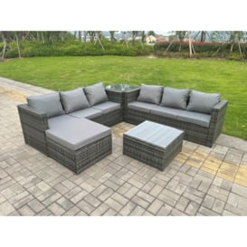 7 Seater Dark Mixed Grey Rattan Corner Sofa Outdoor Garden Furniture With 2 Coffee Table Footstool - thumbnail 3