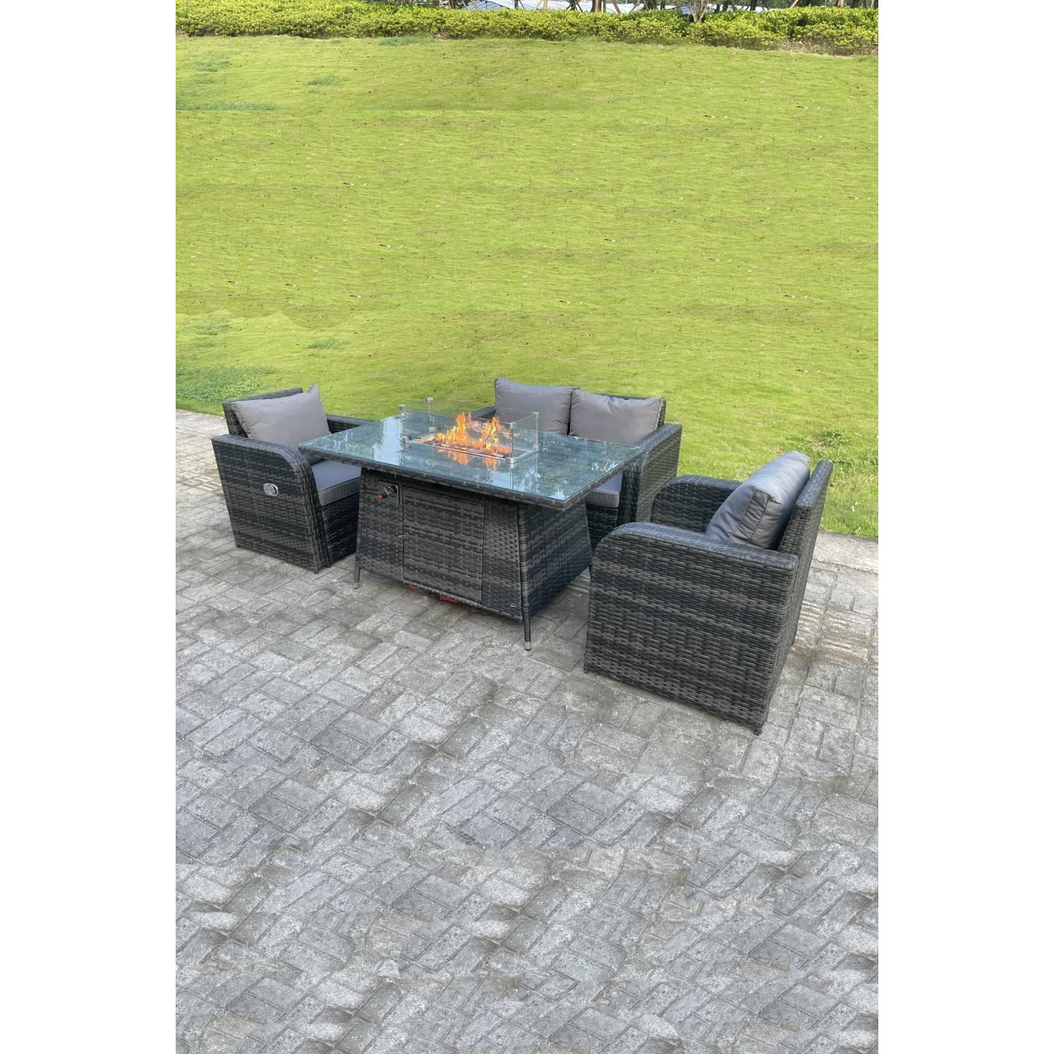 Rattan Outdoor Gas Fire Pit Table Sets Gas Heater Love Sofa Adjustable Chairs - image 1