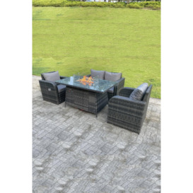 Rattan Outdoor Gas Fire Pit Table Sets Gas Heater Love Sofa Adjustable Chairs - thumbnail 3