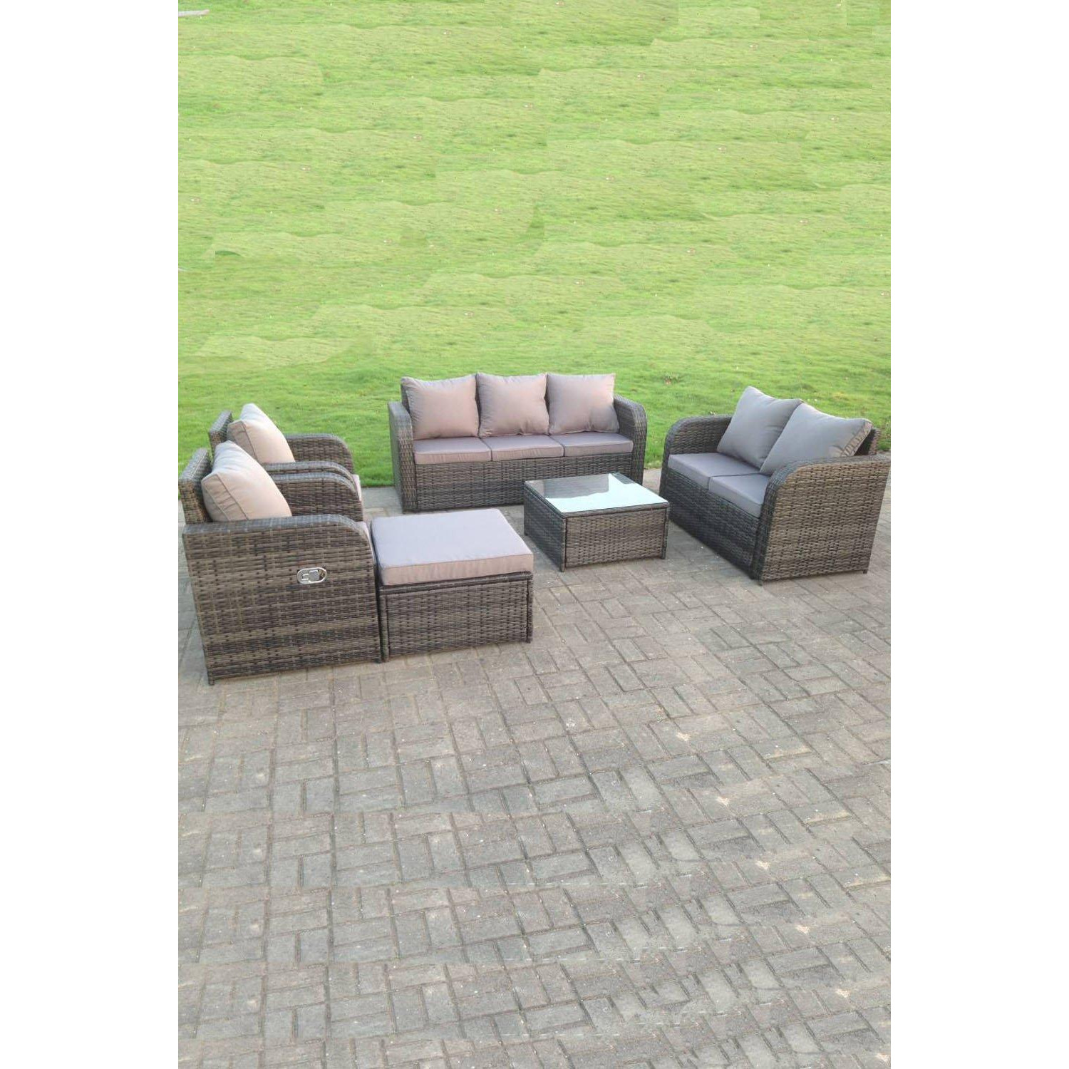 Rattan Garden Furniture Set Lounge Sofa Reclining Chair Love Sofa Footstool - image 1