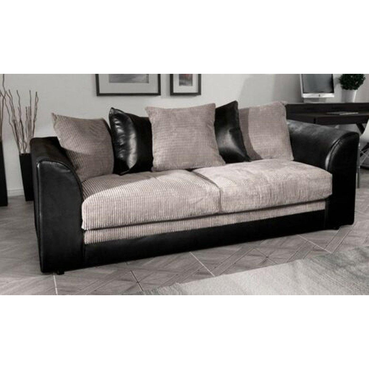 Luca Black and Grey 3 Seater Fabric and Leather Trim Cord - image 1