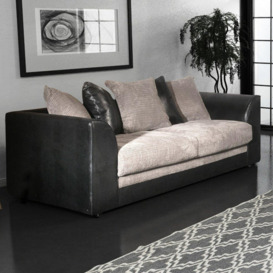 Luca Black and Grey 3 Seater Fabric and Leather Trim Cord - thumbnail 2