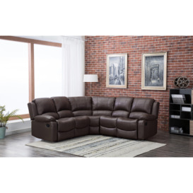 Minnesota Leather Reclining Corner Sofa 5 Seater Manual Recliner Comfortable Padded Arms With Drinks Tray