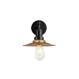 Brooklyn Flat Wall Light, 8 Inch, Brass, Black Holder