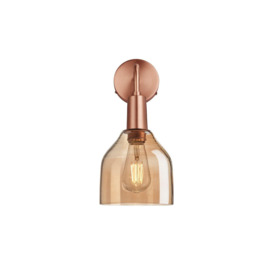 Sleek Tinted Glass Cone Wall Light, 6 Inch, Amber, Copper Holder