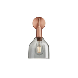 Sleek Tinted Glass Cone Wall Light, 6 Inch, Smoke Grey, Copper Holder