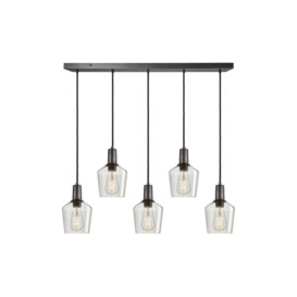 Sleek Tinted Glass Schoolhouse 5 Wire Cluster Lights, 5.5 inch, Smoke Grey, Pewter holder