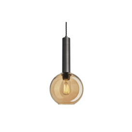 Sleek Cylinder Tinted Glass Globe Pendant Light, 7 Inch, Amber, Pewter Holder