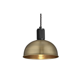 Knurled Dome Pendant Light, 8 Inch, Brass, Black Holder