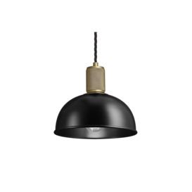 Knurled Dome Pendant Light, 8 Inch, Black, Brass Holder