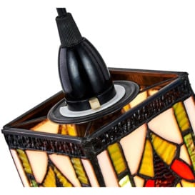 Art Deco Tiffany Easy Fit Pendant Shade with Green, Amber and Red Stained Glass - thumbnail 3