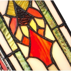 Art Deco Tiffany Easy Fit Pendant Shade with Green, Amber and Red Stained Glass - thumbnail 2