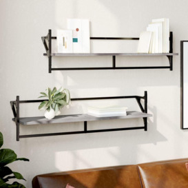 Wall Shelves with Bars 2 pcs Grey Sonoma 100x25x30 cm