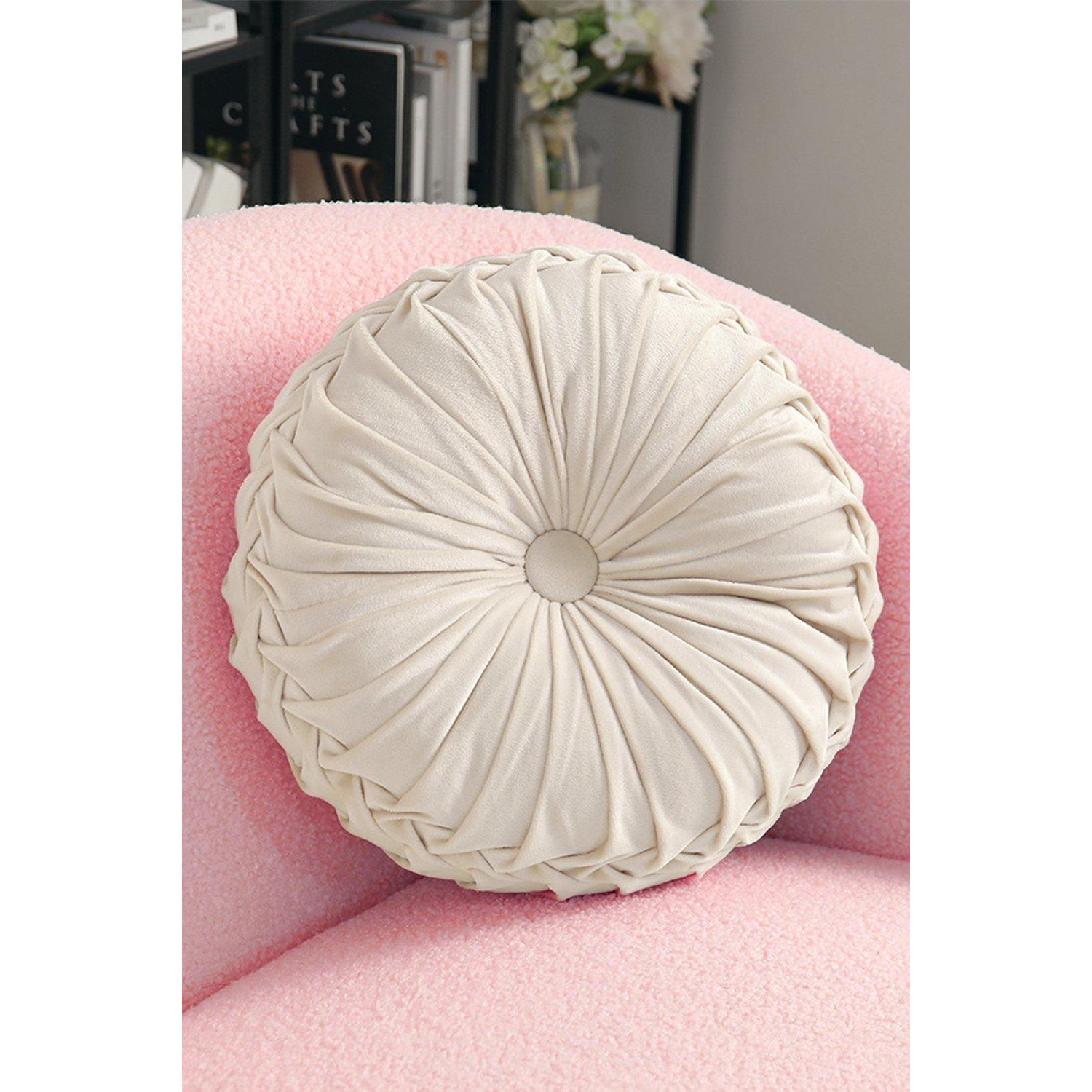 35cm Beige Round Velvet Pleated Pumpkin Throw Pillow - image 1