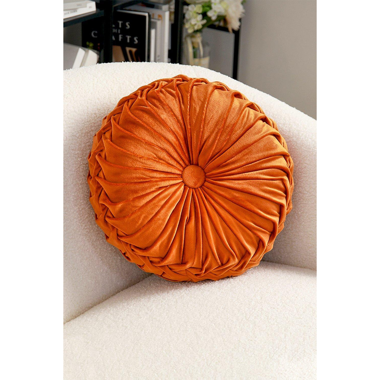 35cm Orange Round Velvet Pleated Pumpkin Throw Pillow - image 1