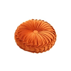 35cm Orange Round Velvet Pleated Pumpkin Throw Pillow - thumbnail 2