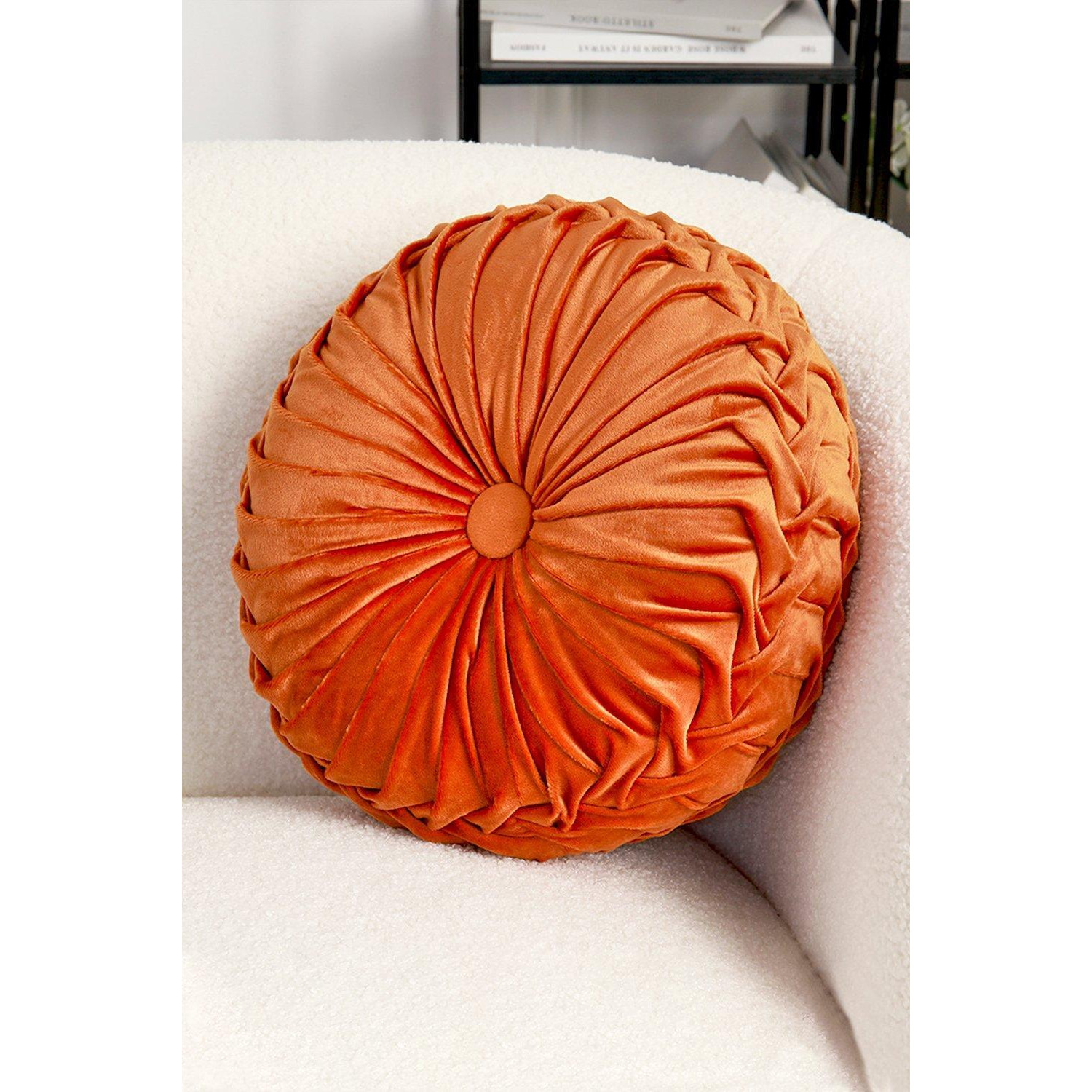 45cm Orange Round Velvet Pleated Pumpkin Cushion - image 1