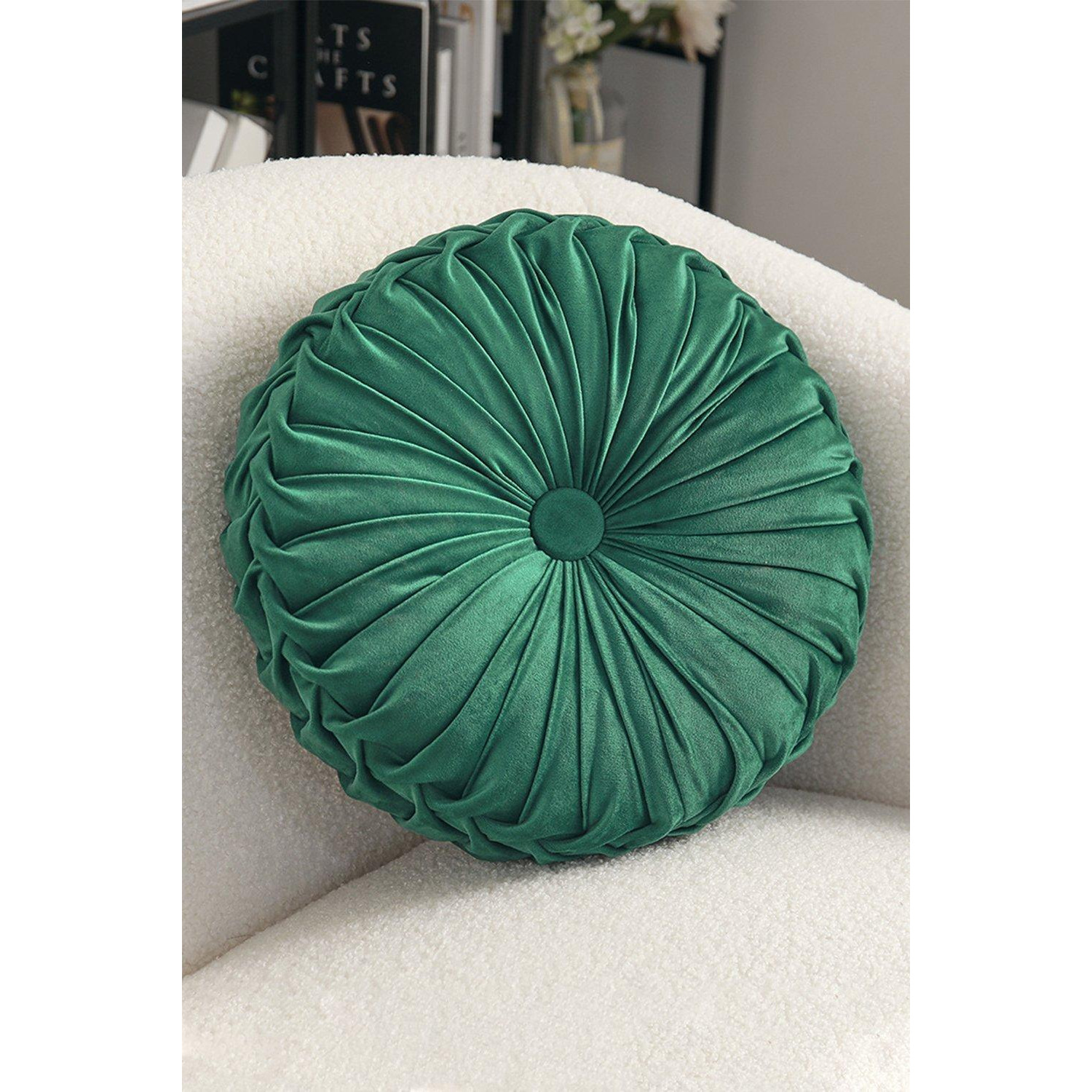 45cm Green Round Velvet Pleated Pumpkin Cushion - image 1