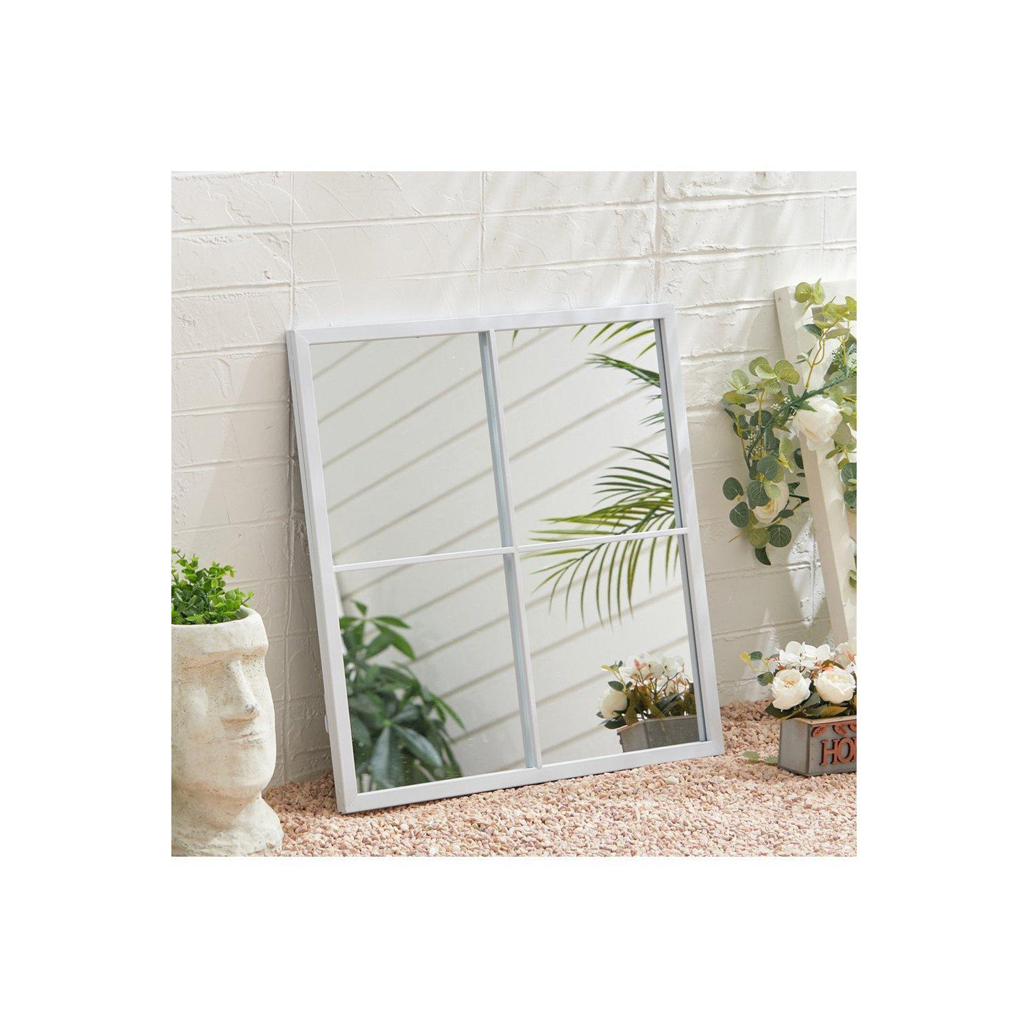 60cm W Square 4 Pane Window Mirror with White Metal Frame - image 1