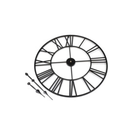 40cm Dia Black Round Roman Numeral Skeleton Metal Wall Clock - thumbnail 2