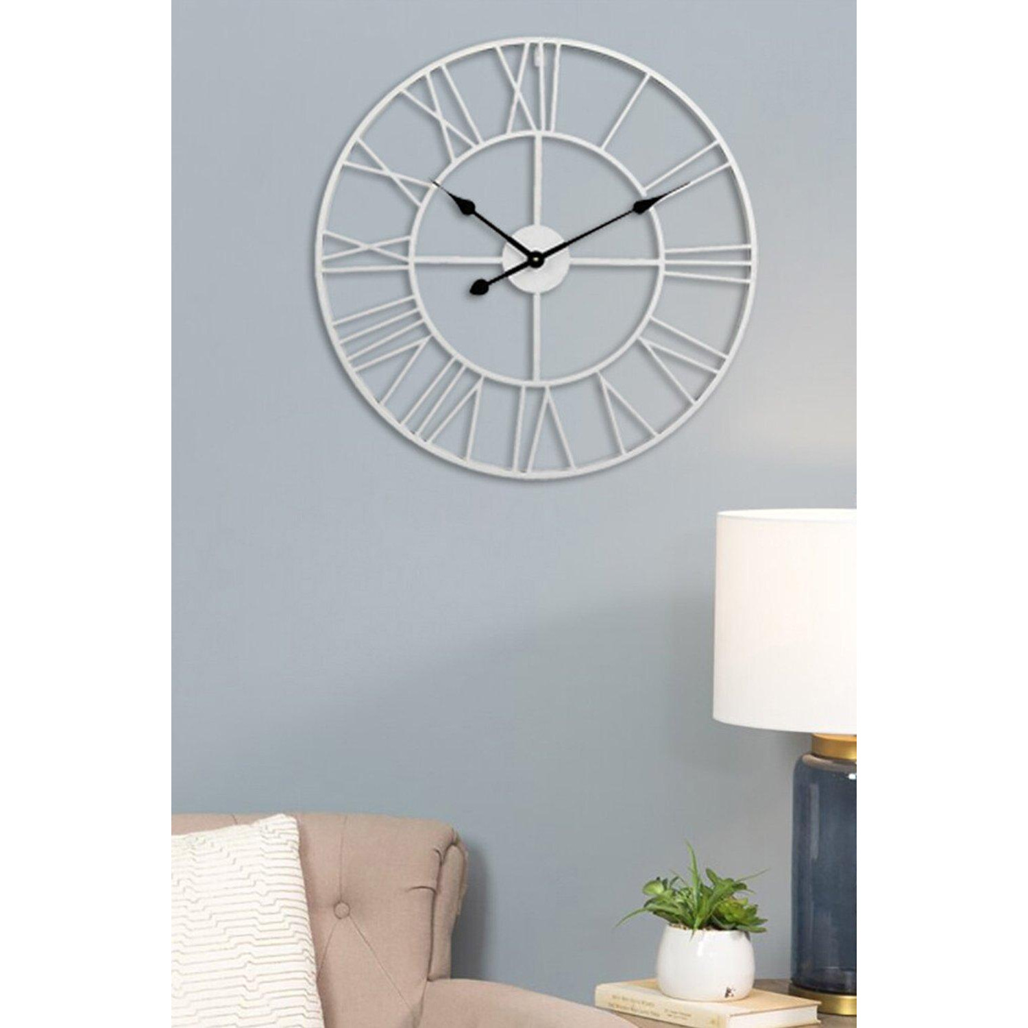 40cm Dia Round White Roman Numeral Skeleton Wall Clock with Black Needle - image 1