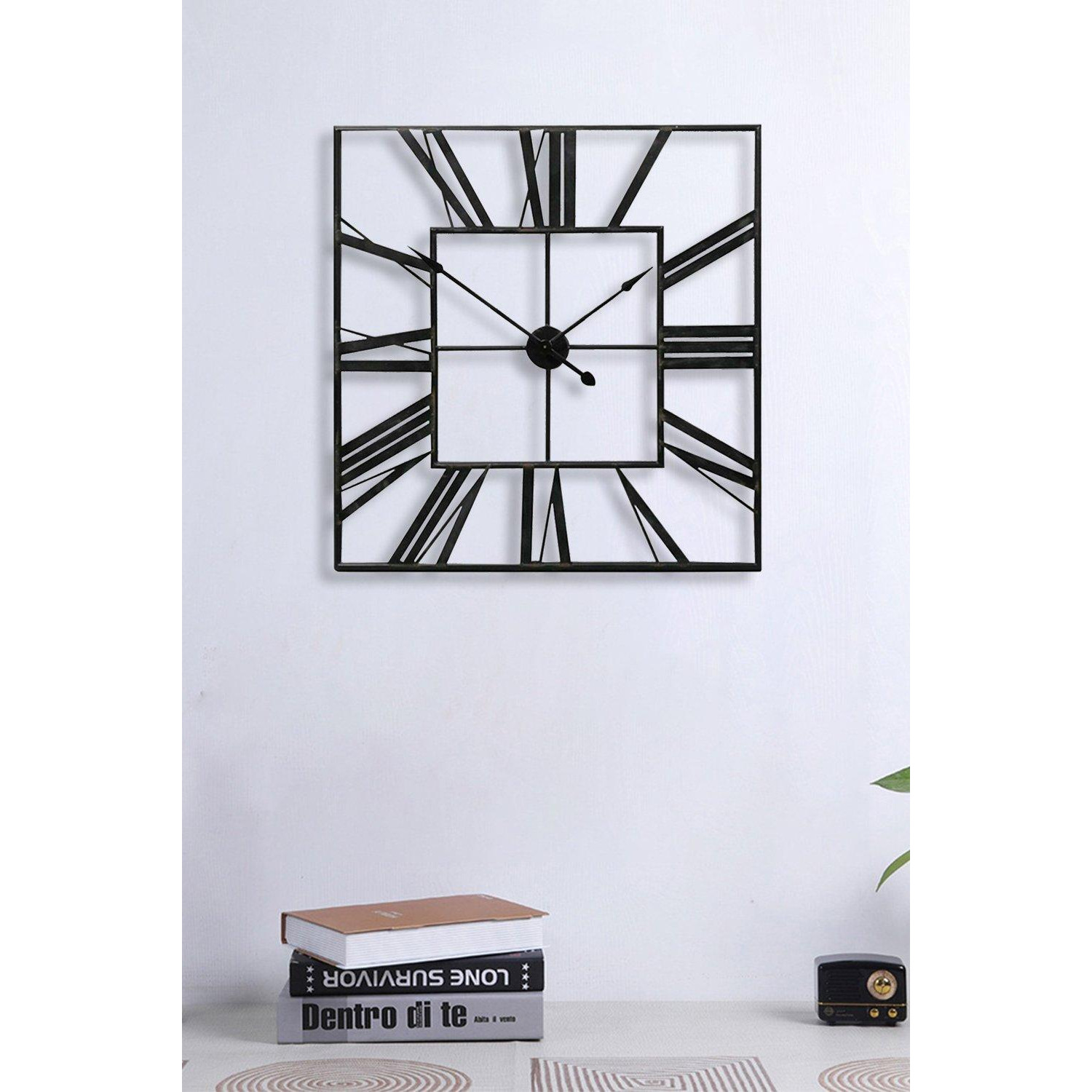 60cm Square Roman Numeral Skeleton Metal Wall Clock - image 1