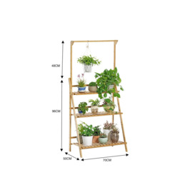 3-Tier Foldable Wooden Ladder Shelf with Hanging Rod - thumbnail 2