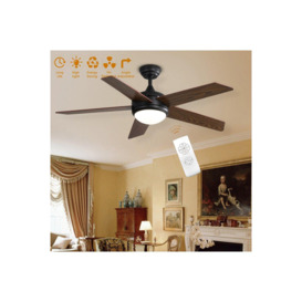 Rustic Wooden 5-Blade Ceiling Fan with LED Light - thumbnail 3