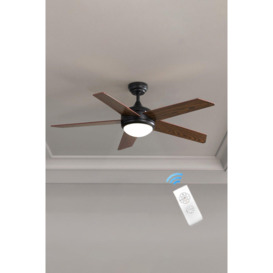 Rustic Wooden 5-Blade Ceiling Fan with LED Light - thumbnail 1