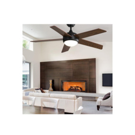 Rustic Wooden 5-Blade Ceiling Fan with LED Light - thumbnail 2