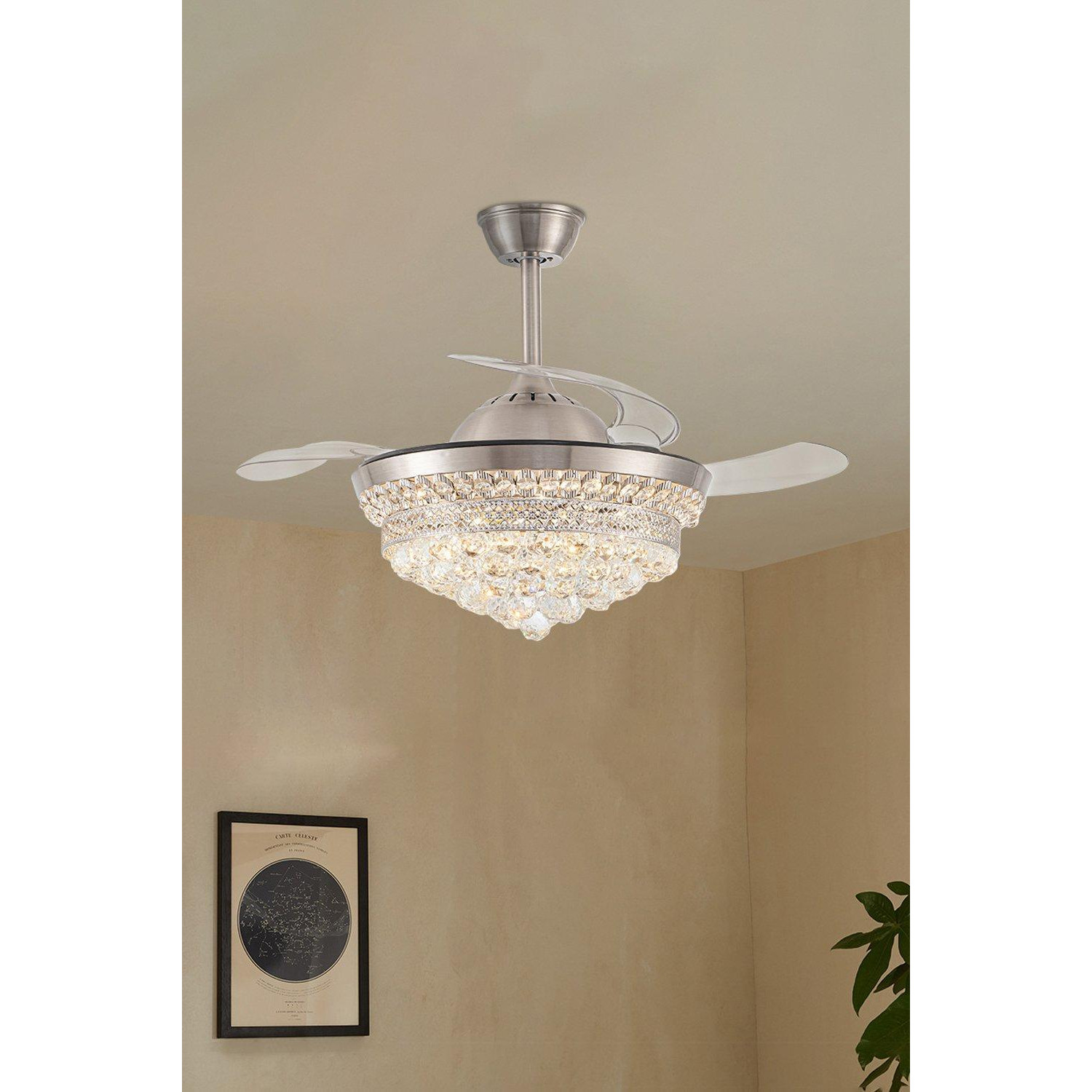 3 Blade Modern Crystal Ceiling Fan with LED Light - image 1