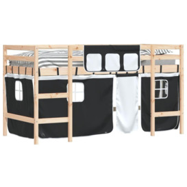 Kids' Loft Bed with Curtains White&Black 90x200cm Solid Wood Pine - thumbnail 3