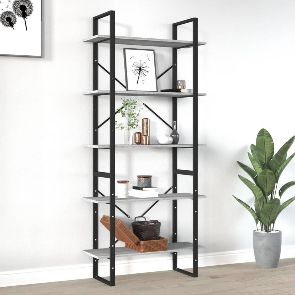 5-Tier Book Cabinet Grey Sonoma 80x30x175 cm Engineered Wood - image 1