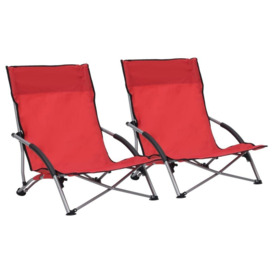 Folding Beach Chairs 2 pcs Red Fabric - thumbnail 1