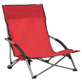 Folding Beach Chairs 2 pcs Red Fabric - thumbnail 2