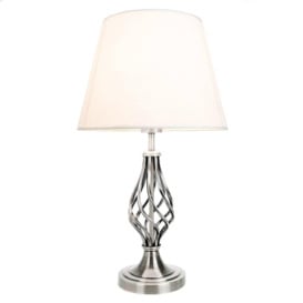 Traditional Table Lamp with Barley Twist Base and Linen Shade - thumbnail 1